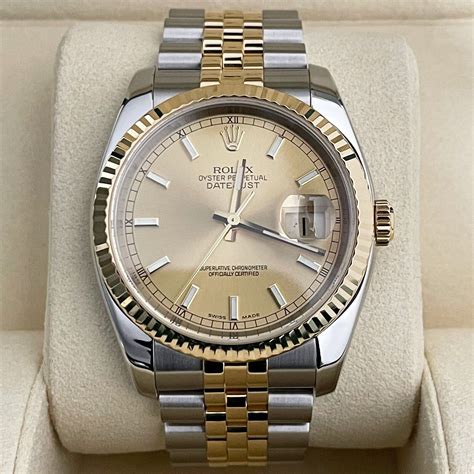 Rolex Datejust 36mm 116233 Yellow Gold SS Champagne 